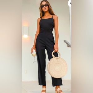 Lulu’s Keven on Confidence Black Tie-Back Wide-Leg Jumpsuit